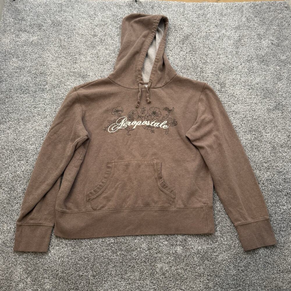Aéropostale Hoodie Sweatshirt Sz L Embroidered Beaded Soft Girl Cozy Floral Y2K